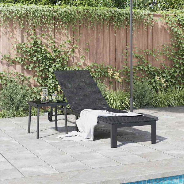 vidaXL Sunbed Reclining 1-person Black 206 x 62.5 x 74 cm Poly Rattan