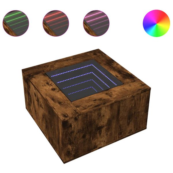 vidaXL Coffee Table with LED Smoked Oak 60x60x40 cm Engineered Wood