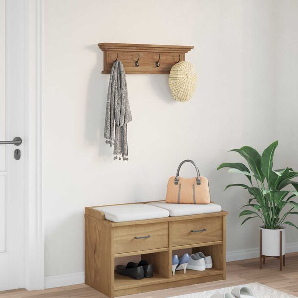 vidaXL Wall Mounted Coat Rack Natural 70 x 10 x 20 cm Solid Teak Wood