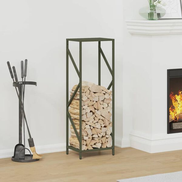 vidaXL Firewood Rack Olive Green 34x25x100 cm Cold-rolled steel