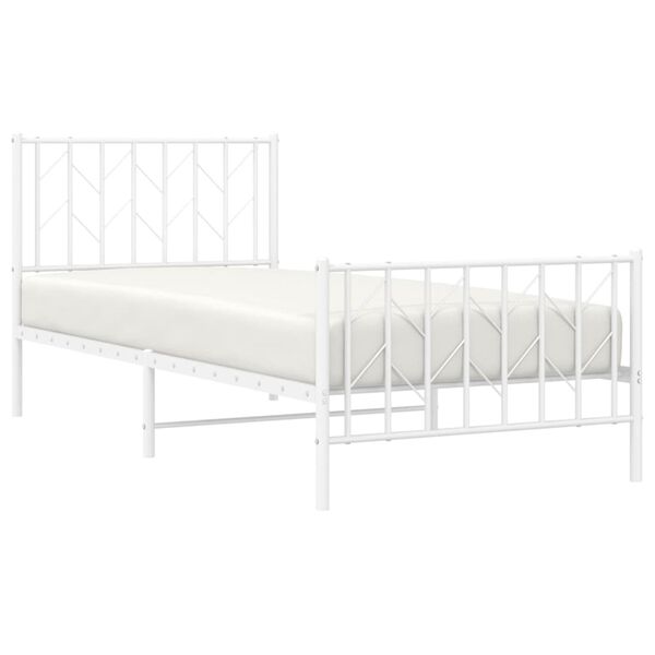 vidaXL Metal Bed Frame without Mattress with Footboard&nbsp;White 90x200cm