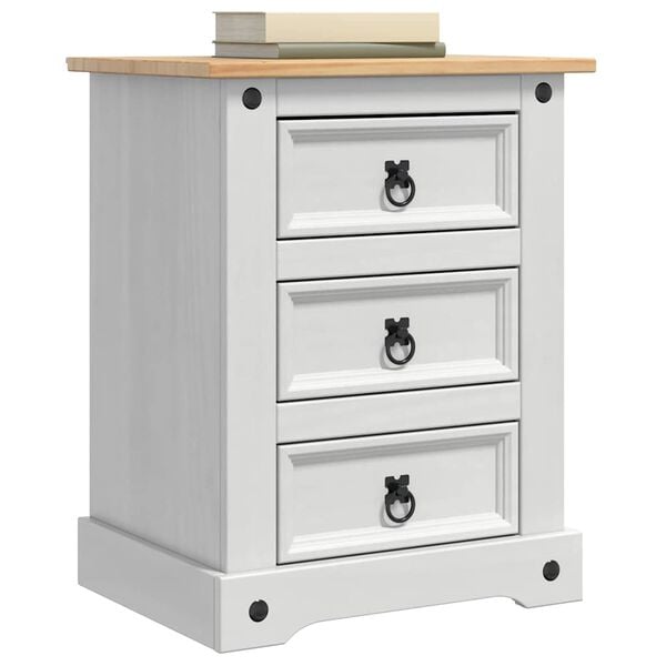 vidaXL Bedside Table with Drawer White 53 x 39 x 66 cm Solid Pine Wood