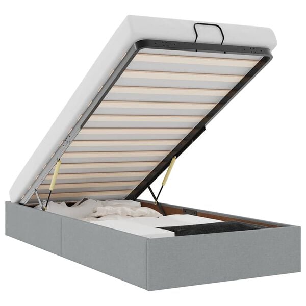 vidaXL Ottoman Bed Frame without Mattress Light Grey Single Fabric