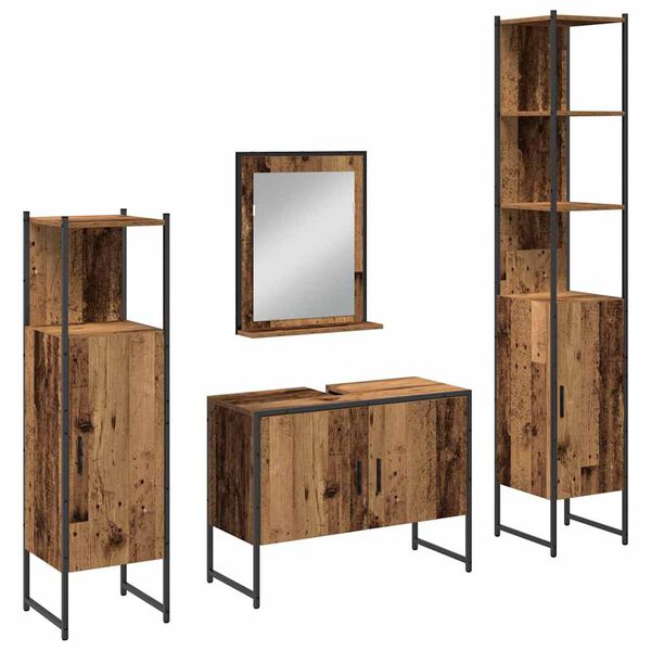 vidaXL Bathroom Furniture Set with Shelf 4 pcs Brown Engineered wood