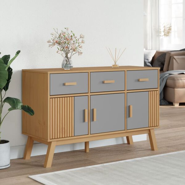 vidaXL Sideboard OLDEN Grey and Brown 114x43x73.5 cm Solid Wood Pine