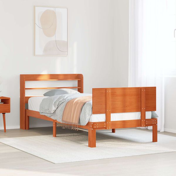 vidaXL Bed Frame with Headboard 2 pcs Wax Brown Solid Pine Wood