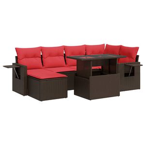 vidaXL 7 Piece Garden Sofa Set with Cushions Brown Poly Rattan Acacia