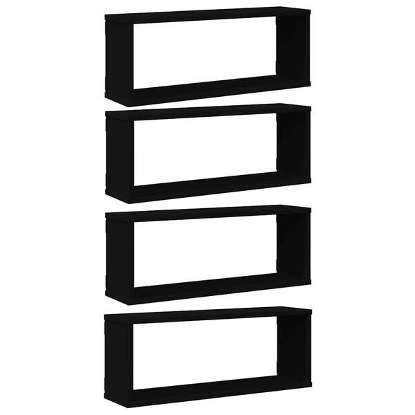 vidaXL Wall Cube Shelf 4 pcs Black 60x15x23 cm Engineered Wood