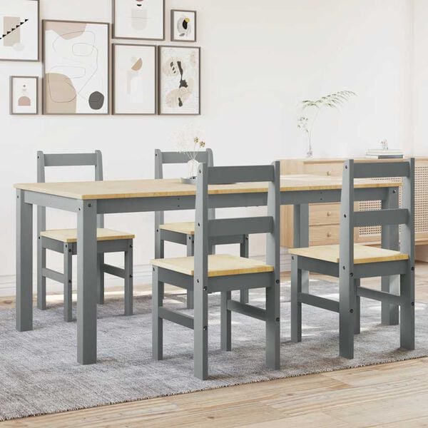 vidaXL 5 Piece Dining Set Panama Grey Solid Wood Pine