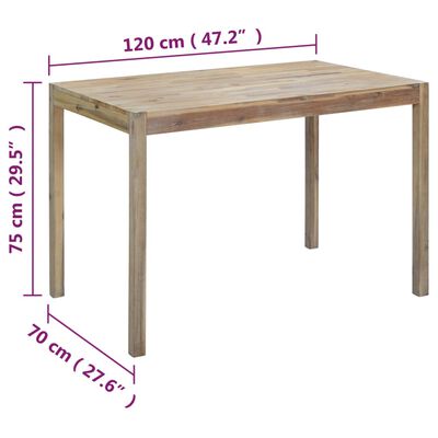 vidaXL Dining Table 120x70x75 cm Solid Acacia Wood