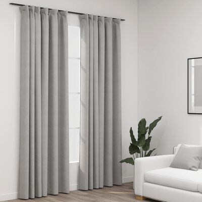 vidaXL Linen-Look Blackout Curtains with Hooks 2 pcs Grey 140x245 cm