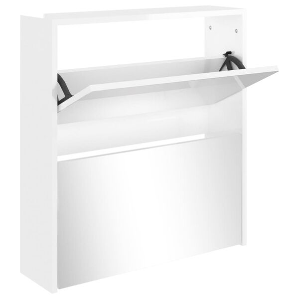 vidaXL Shoe Cabinet with Mirror 2-Layer High Gloss White 63x17x67 cm