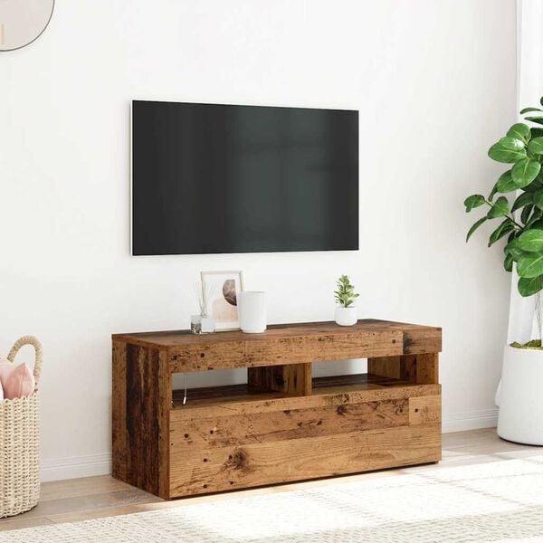 vidaXL TV Cabinet with LED Lights Old Wood 90x35x40 cm Engineered Wood