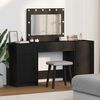 vidaXL Dressing Table with Mirror Lights 3 pcs Black Engineered Wood