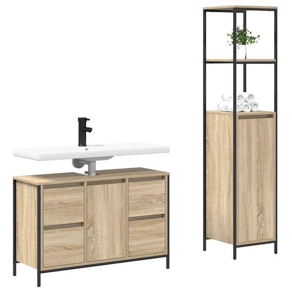 vidaXL Bathroom Furniture Set with Drawer 2 pcs Sonoma Oak and Black