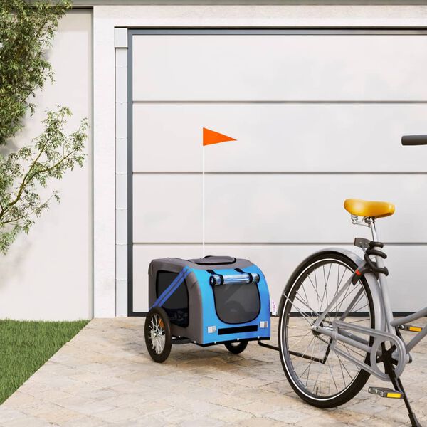 vidaXL Pet Bike Trailer Blue and Grey Oxford Fabric and Iron