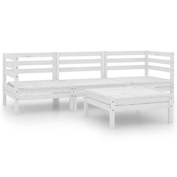 vidaXL 4 Piece Garden Lounge Set White Solid Pinewood