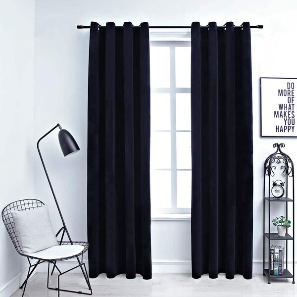 vidaXL Blackout Curtains with Rings 2 pcs Velvet Black 140x225 cm