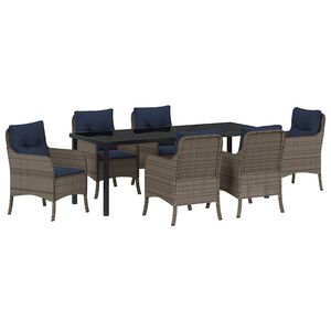 vidaXL Garden Dining Set with Cushion 7 pcs Grey Poly Rattan