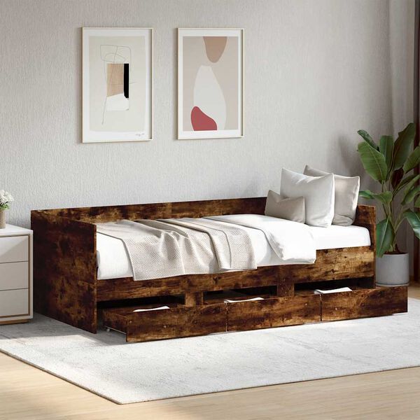 vidaXL Daybed with Drawers without Mattress Smoked Oak 90x190 cm Single