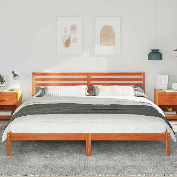 vidaXL Bed Frame with Headboard Wax Brown 200 x 210 cm Solid Pine Wood