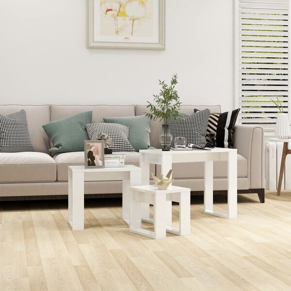 vidaXL Nesting Tables 3 pcs High Gloss White Engineered Wood