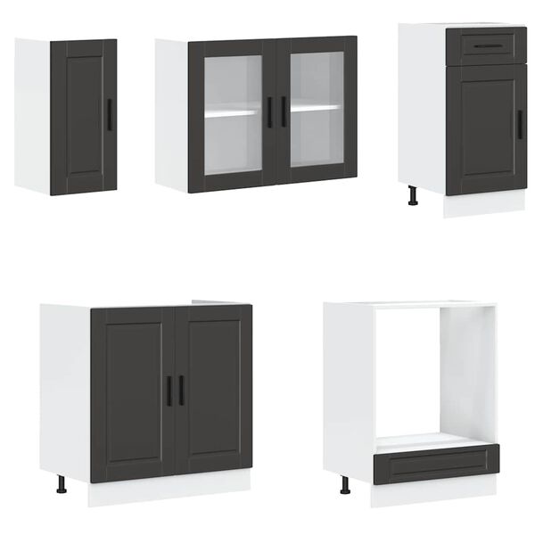 vidaXL 8 Piece Kitchen Cabinet Set Porto Black Engineered Wood