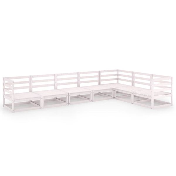 vidaXL 7 Piece Garden Lounge Set White Solid Pinewood