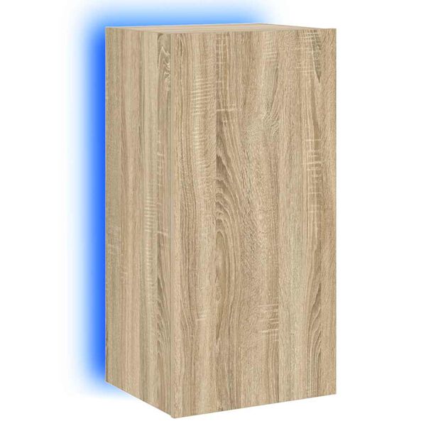 vidaXL TV Wall Cabinet with LED Lights Sonoma Oak 40.5x35x80 cm