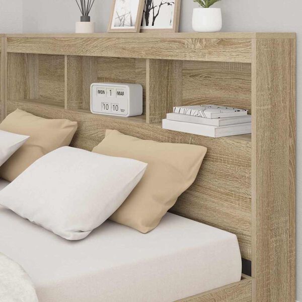 vidaXL Storage Headboard with Shelf Sonoma Oak 140 cm Engineered Wood