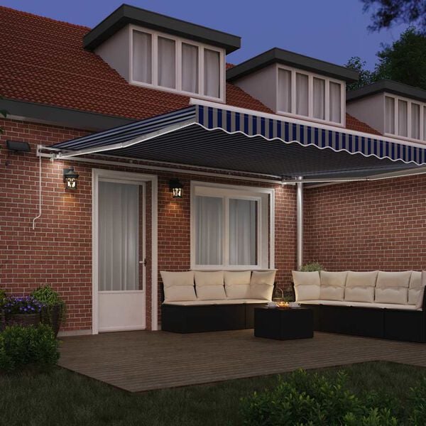 vidaXL Retractable Awning Manual Blue and White 450 x 300 cm