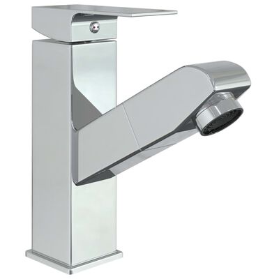 vidaXL Bathroom Basin Faucet with Pull-out Function Chromed Finish 157x172 mm