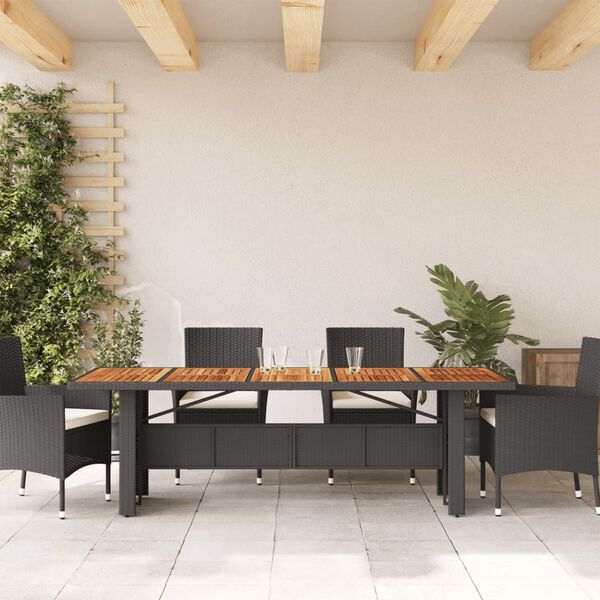 vidaXL Garden Table with Acacia Wood Top Black 240x90x75 cm Poly Rattan
