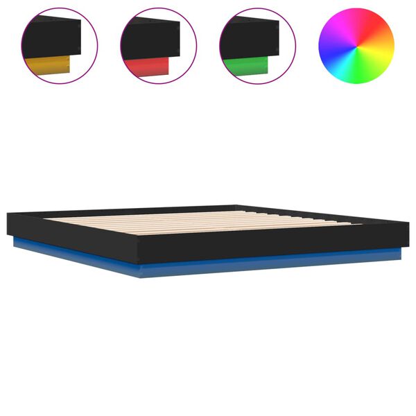 vidaXL Bed Frame with LED without Mattress Black 200x200 cm