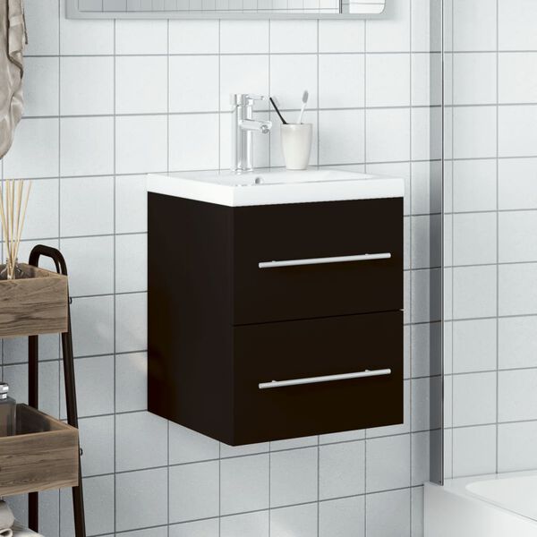 vidaXL Bathroom Sink Cabinet with Built-in Basin Black