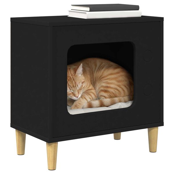 vidaXL Cat House Black 51 x 30 x 52 cm Engineered Wood