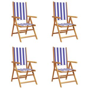 vidaXL Reclining Folding Chairs 4 pcs Blue and White Fabric and Solid Wood