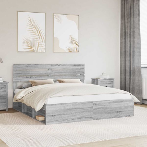 vidaXL Bed Frame Grey Sonoma 180 x 200 cm Solid Pine Wood