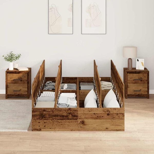 vidaXL Storage Bed Frame Old Wood 120 x 200 cm Engineered Wood