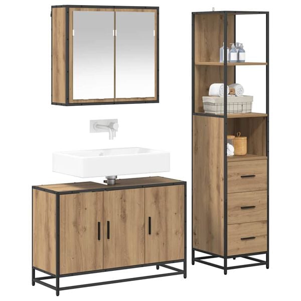 vidaXL Bathroom Furniture Set 3 pcs Artisan Oak Engineered Wood