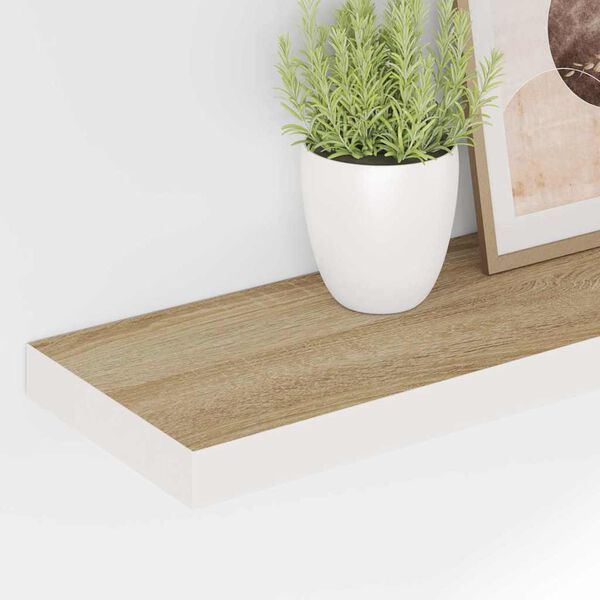 vidaXL Floating Wall Shelves 2 pcs Oak and White 80x23.5x3.8 cm MDF