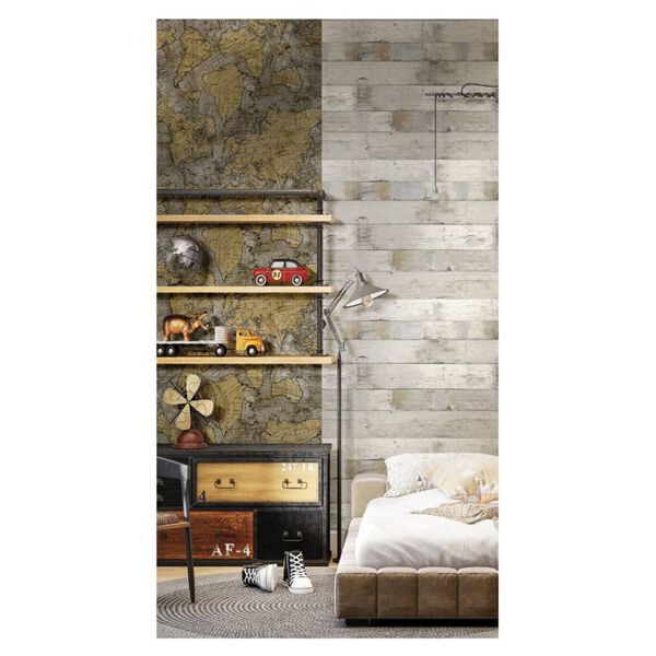 Noordwand Wallpaper Friends & Coffee The World Map Metallic and Grey