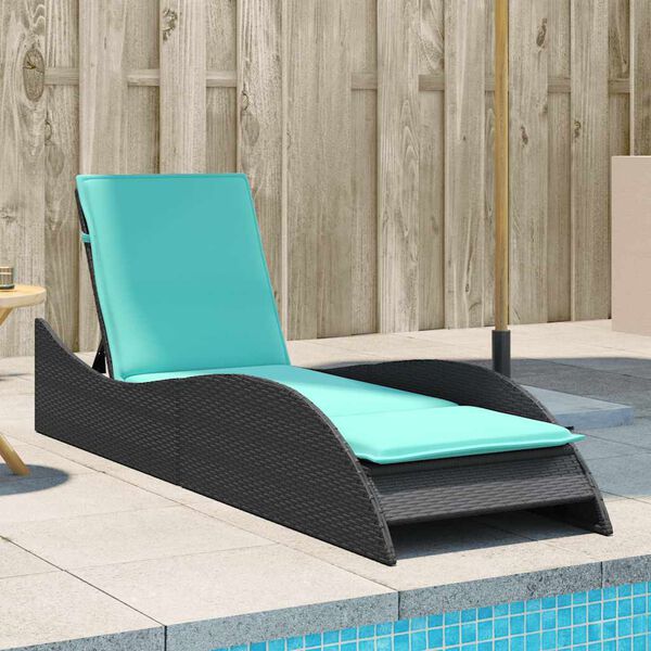 vidaXL Sun Lounger with Cushion Black 60x205x73 cm Poly Rattan