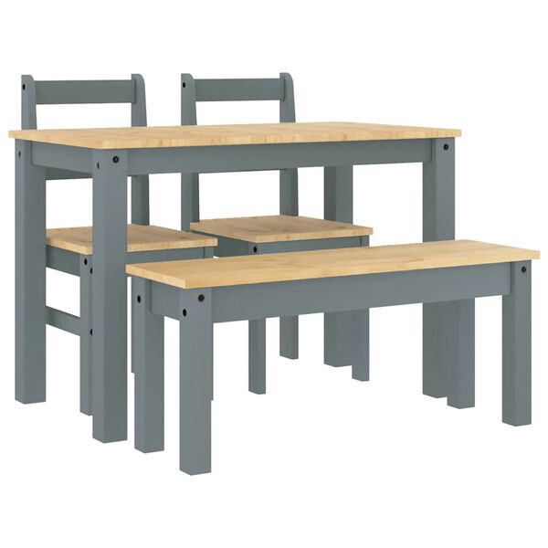 vidaXL 4 Piece Dining Set Panama Grey Solid Wood Pine