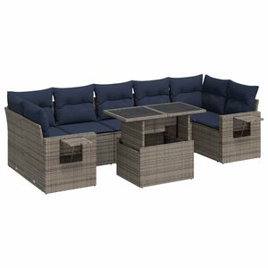 vidaXL 8 Piece Garden Sofa Set with Cushions Grey Poly Rattan Acacia