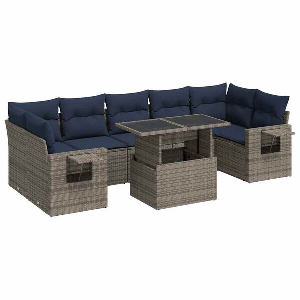 vidaXL 8 Piece Garden Sofa Set with Cushions Grey Poly Rattan Acacia