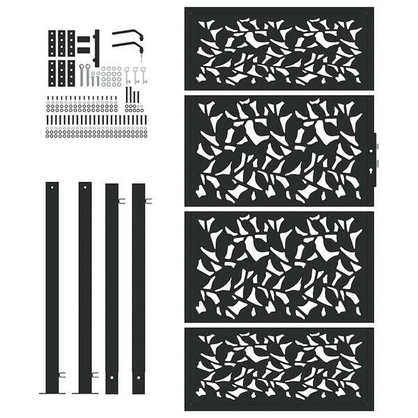 vidaXL Garden Gate Black 100x175 cm Steel Leaf Design