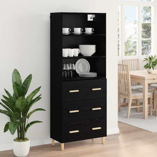vidaXL Highboard Black Oak 69.5 x 32.5 x 180 cm Engineered Wood