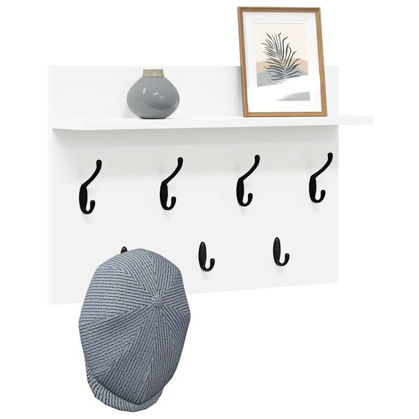 vidaXL Wall-Mounted Coat Rack White 60 x 40 x 12 cm Engineered wood