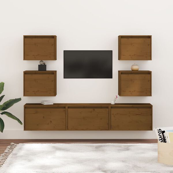 vidaXL TV Cabinets 7 pcs Honey Brown Solid Wood Pine